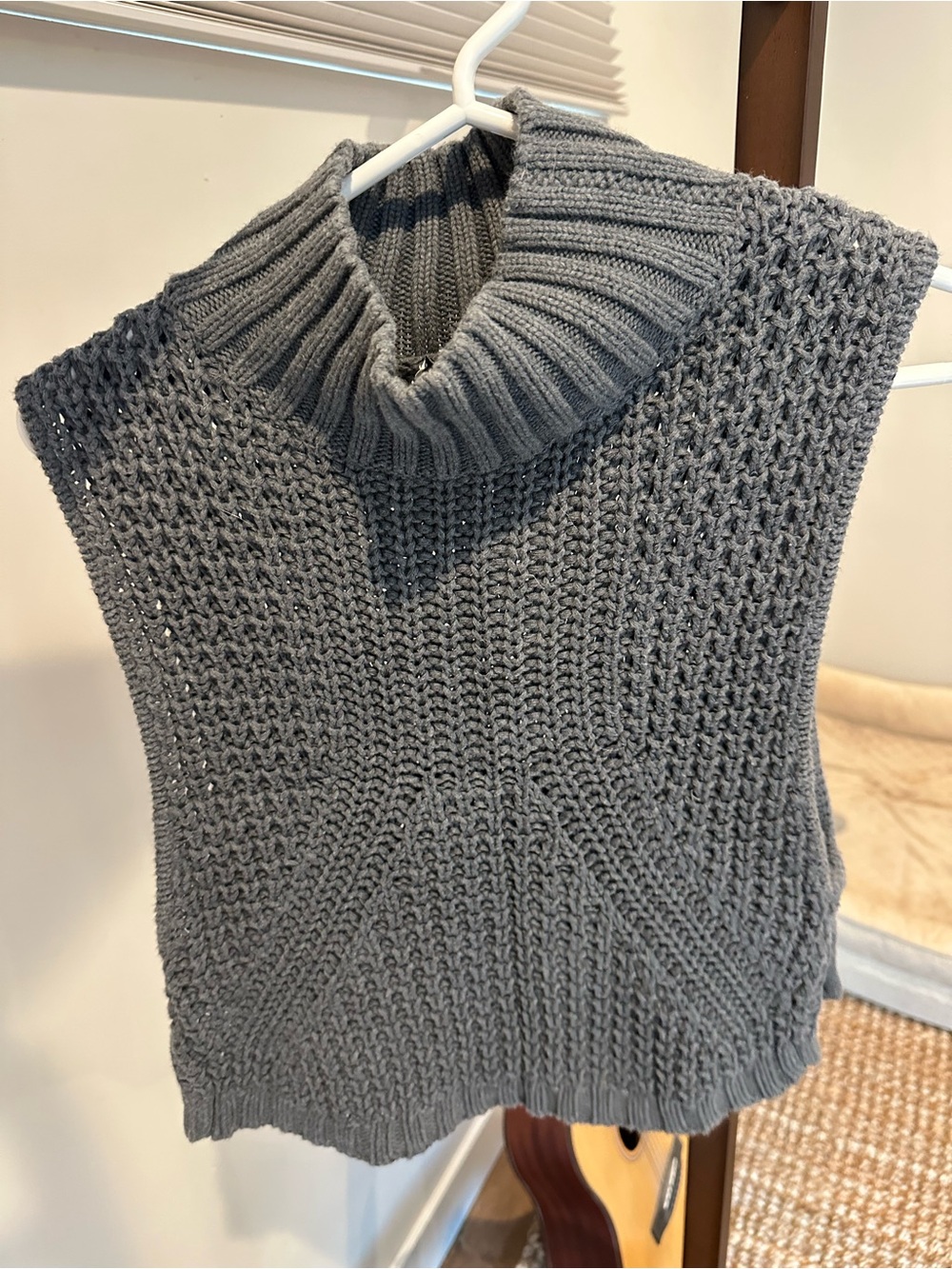 Autumn Cashmere Cotton Chunky Knit Cowl Neck Sweater Poncho Gray Small